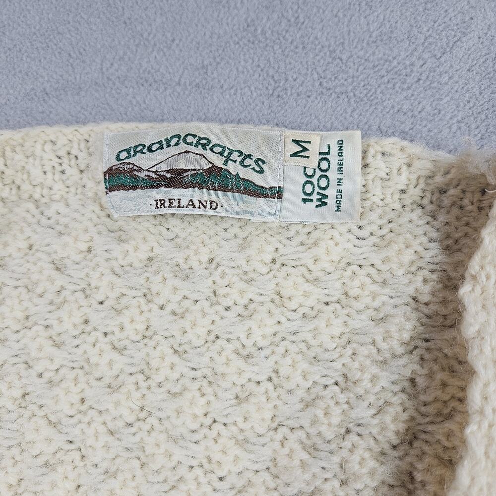 Aran Crafts Ireland Cardigan Womens M Button Up Wool Cable Knit Fisherman Ivory - Picture 7 of 15